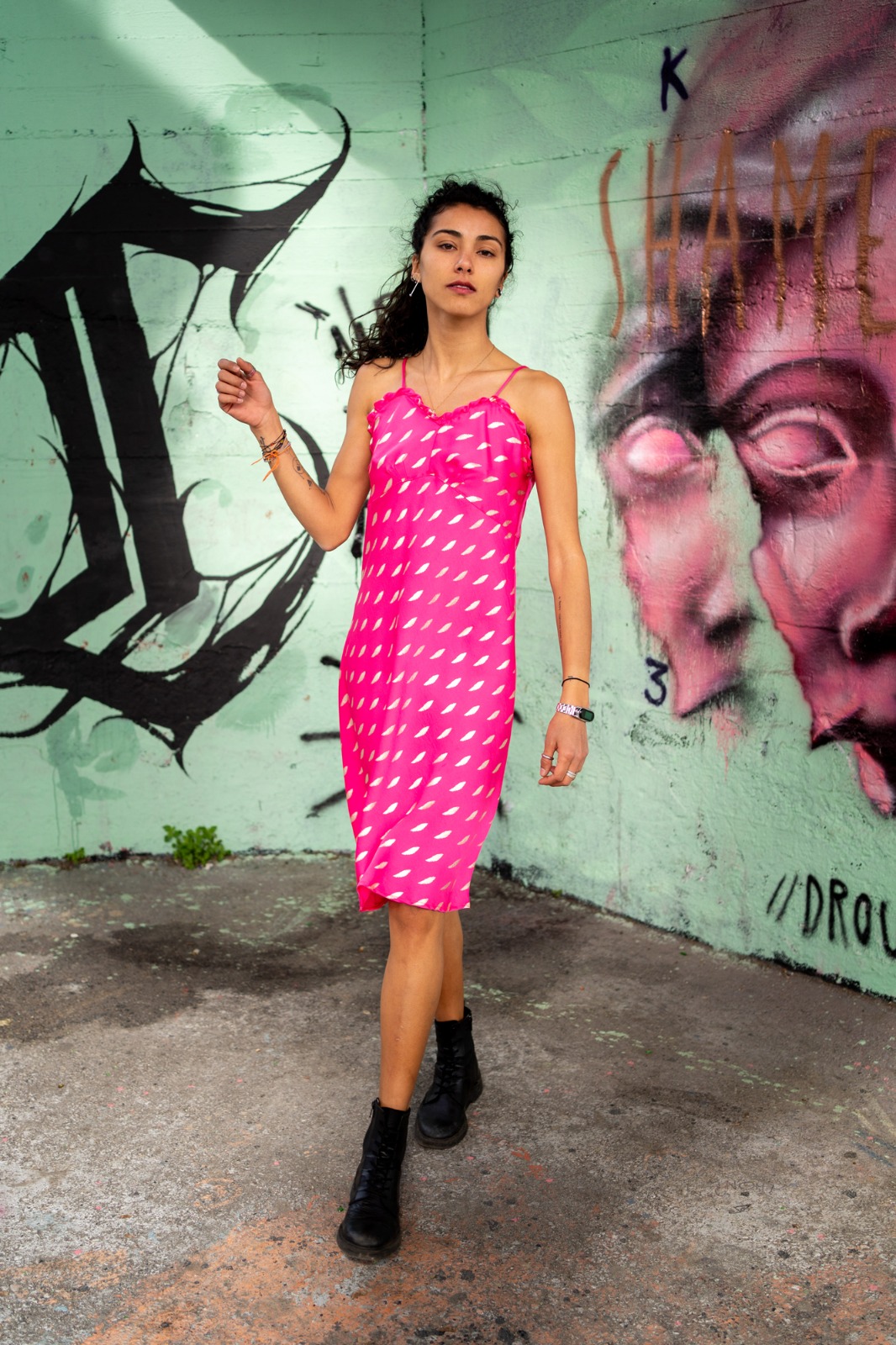 Vestito sottoveste in raso fucsia